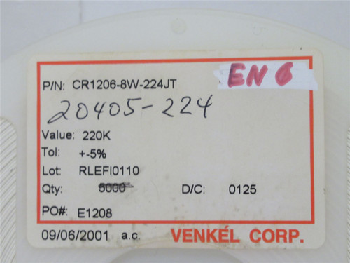 Venkel CR1206-8W-224JT; Lot-4800 Chip Resistor; 220Kohms