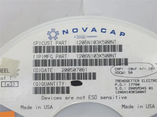 Novacap 1206N103K500NT; Lot-1500 Ceramic Capacitor 10nf 50V