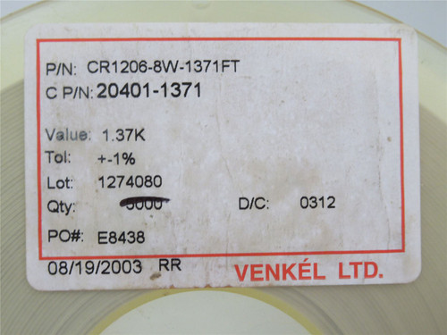 Venkel CR1206-8W-1371FT; Lot-4900 Chip Resistor;1.37Kohm