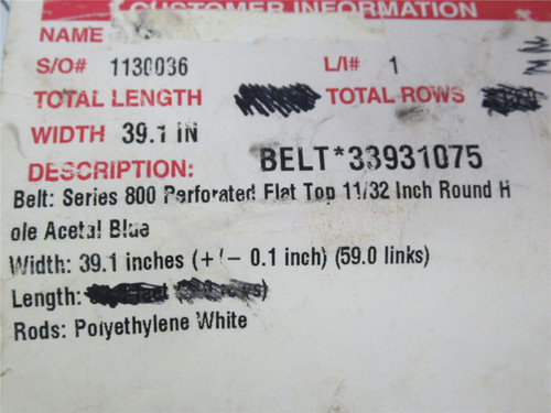 Intralox 33931075; Lot-8 Misc Belt Sections 39.1"W 12'L Total