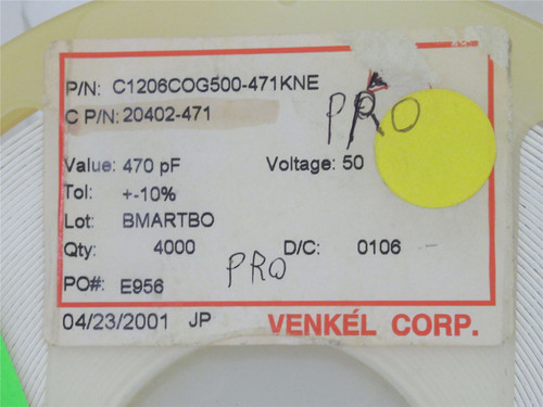 Venkel C1206C0G500-471KNE; Lot-3300 Ceramic Capacitor 470pF