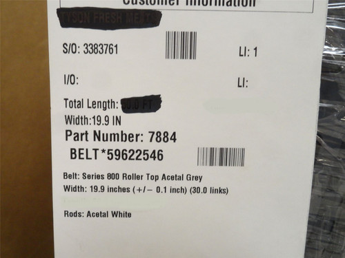 Intralox S800-20-5; Roller Top Belting; 20" Width x 5' Long