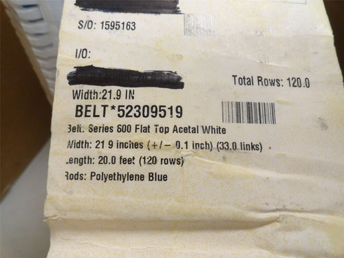 Intralox S600-22-8; Flat Top Belt; 22" Width x 8' Long