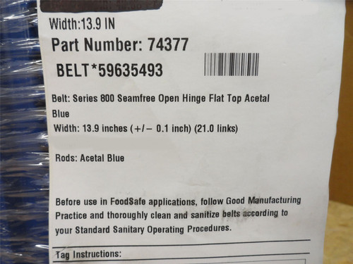 Intralox S800-14-20; Open Hinge Flat Top Belt 13.9"W x 20'L