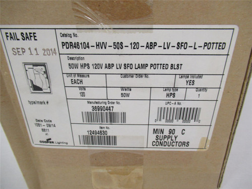 Cooper Lighting PDR46104-HVV-50S-120-ABP-LV; Fixture 50W 120V