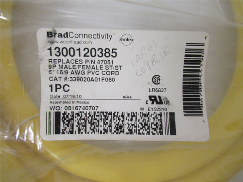 Woodhead 1300120385; Cordset Male/Female St 6' PVC Cord