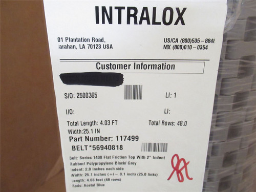 Intralox 11749956940818; Conveyor Belt; 25" Wide x 4' Long