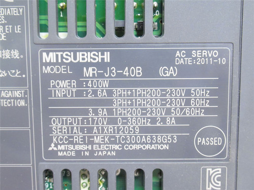 Mitsubishi MR-J3-40B; AC Servo Amplifier 1PH; 200-230VAC; 400W