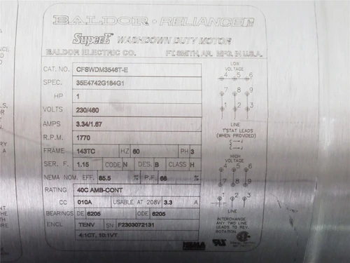 Baldor CFSWDM3546T-E; AC Motor; SS; 1HP; 1770RPM; 230/460V