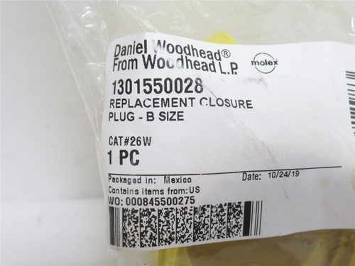 Woodhead 1301550028; Closure Plug 26W; Size: B