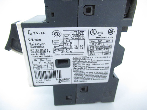 Telemecanique GV2ME08/2.5-4A; Manual Starter 2.5-4A 3-P 690V