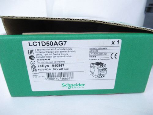 Schneider LC1D50AG7; Contactor50A 440V 3P Coil 120VAC DINrail