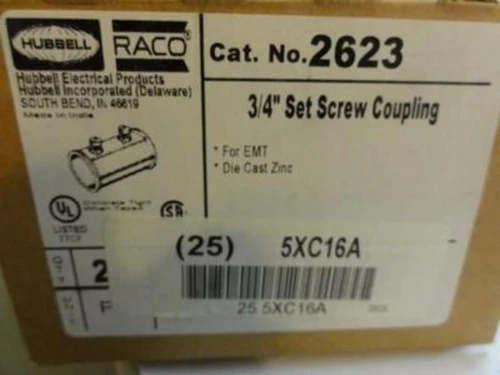 Hubbell 2623; Box of 25 Set Screw Coupling; 3/4" for EMT