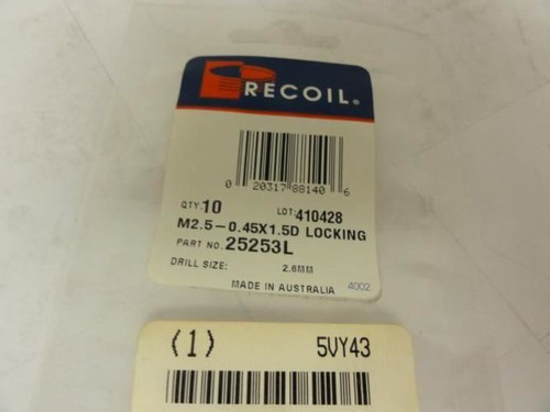 Recoil 25253L; Thread Insert; M2.5x0.45x3.8mm; Pk10
