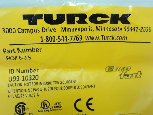 Turck FKM 6-0.5; Female Receptacle 2A; 60VAC/75VDC