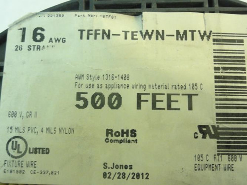Midwest Plastics 16TF61; Building Wire; 16 AWG; 250FT; 600V; Yellow