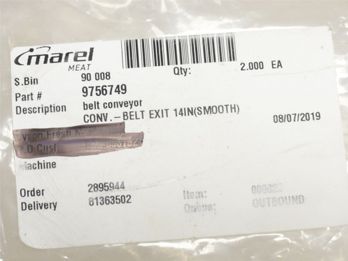 Marel 9756749; Guided Smooth Conveyor Belt 14" W x 36" Long