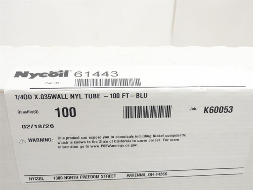 Nycoil 61443; Box-100'; Blue Nylon Tube; 1/4"OD x 0.35" Wall