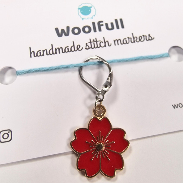 Handmade Stitch Markers - Red Flower