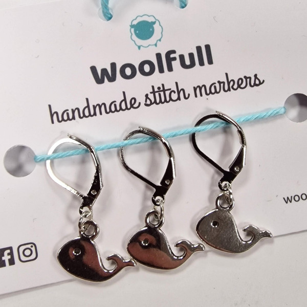 Handmade Stitch Markers - Silver Whales