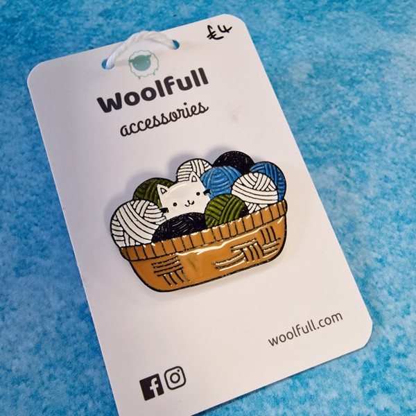 Woolfull Pin Badges - Cat in a Yarn Basket