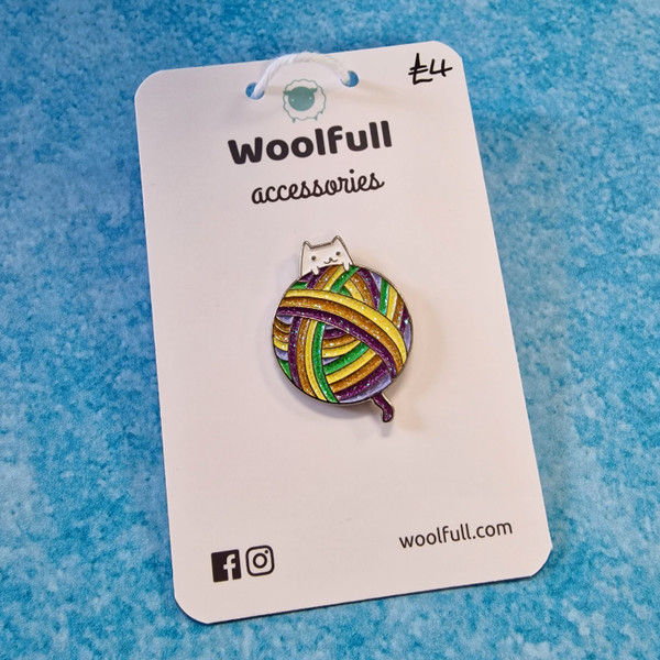 Woolfull Pin Badges - Cat & Rainbow Yarn