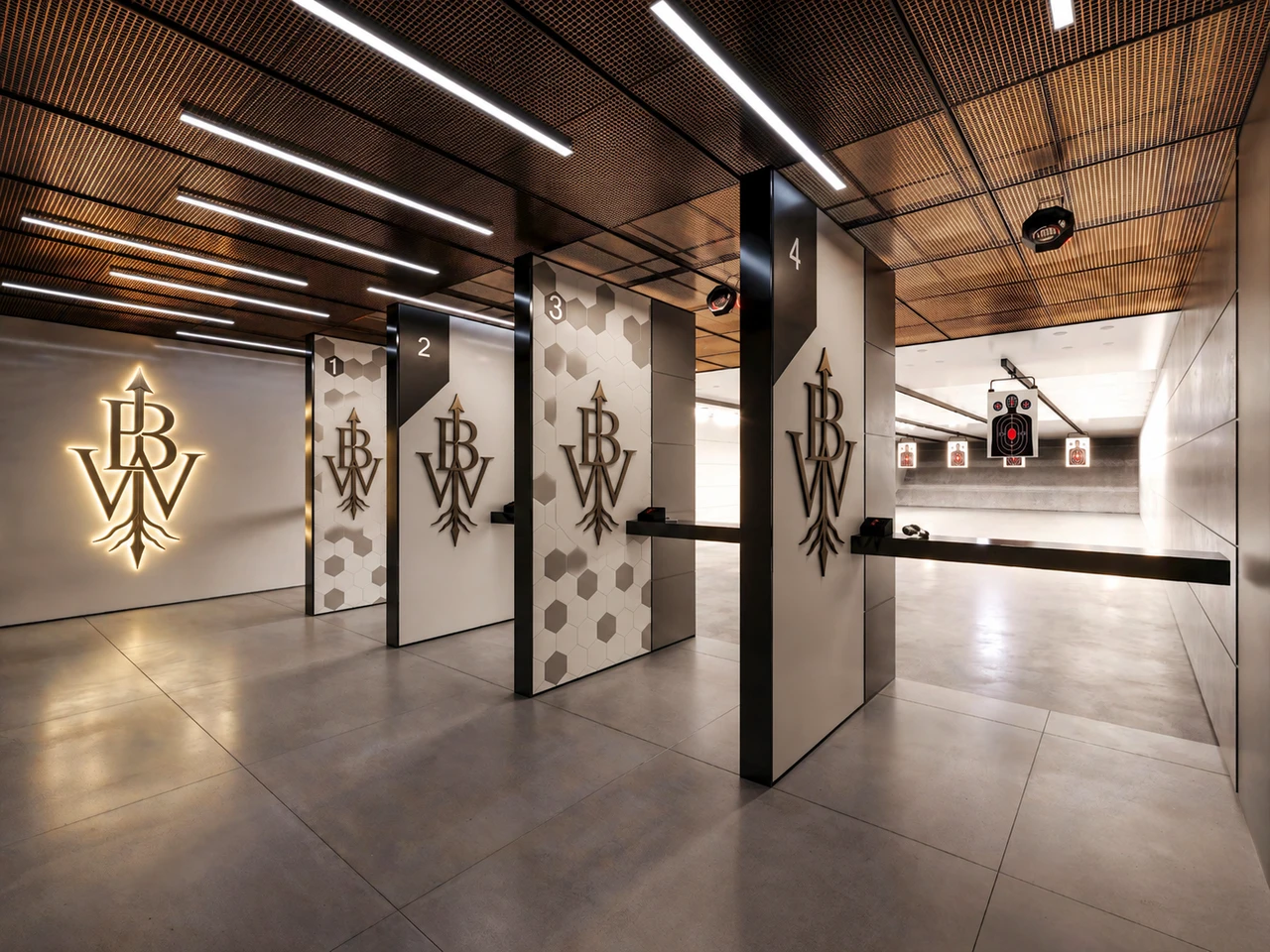 Rendering of Blackwood's indoor range and individual shooting lanes