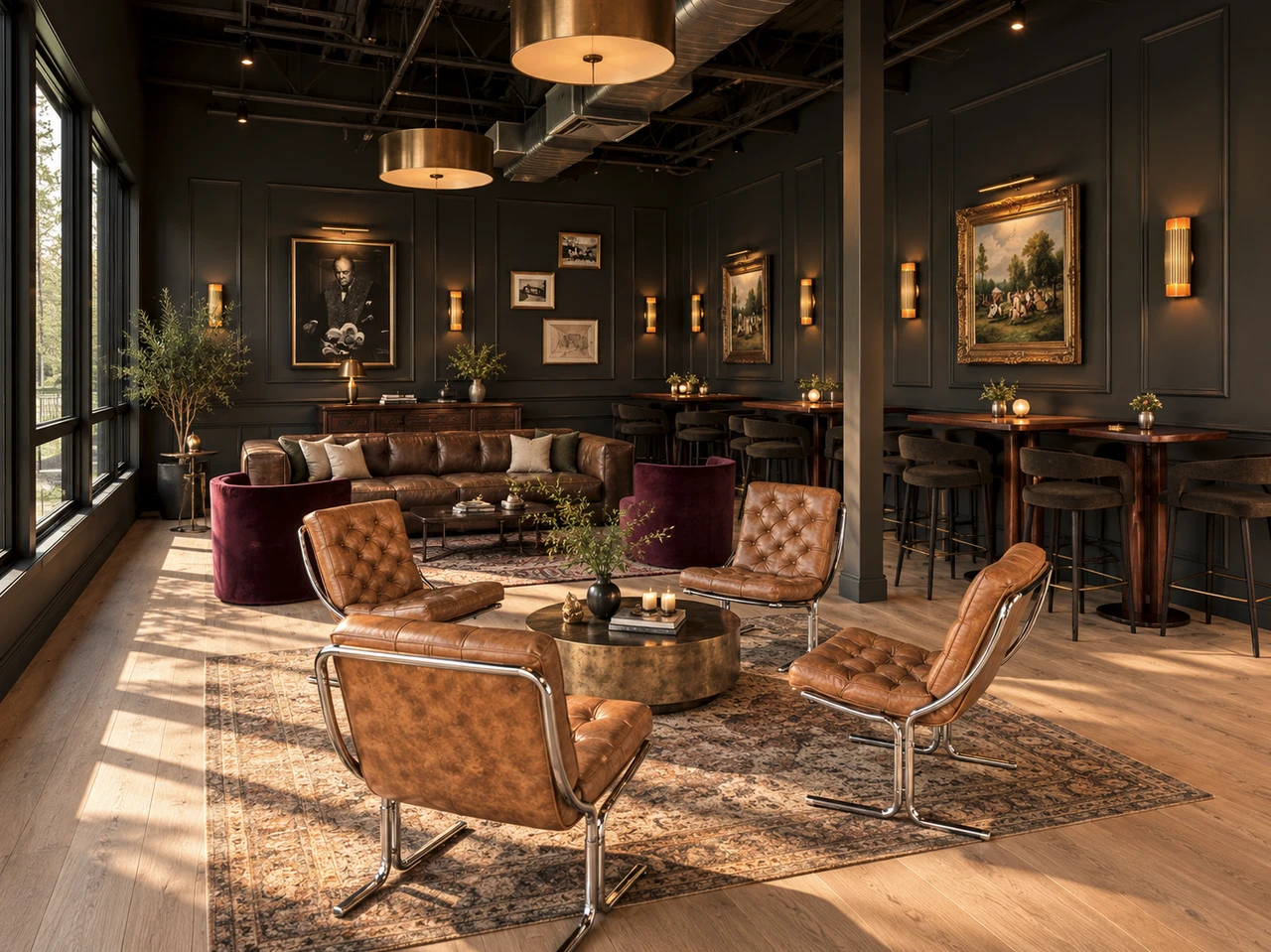 Photograph of Blackwood's cigar lounge with seating and warm lighting