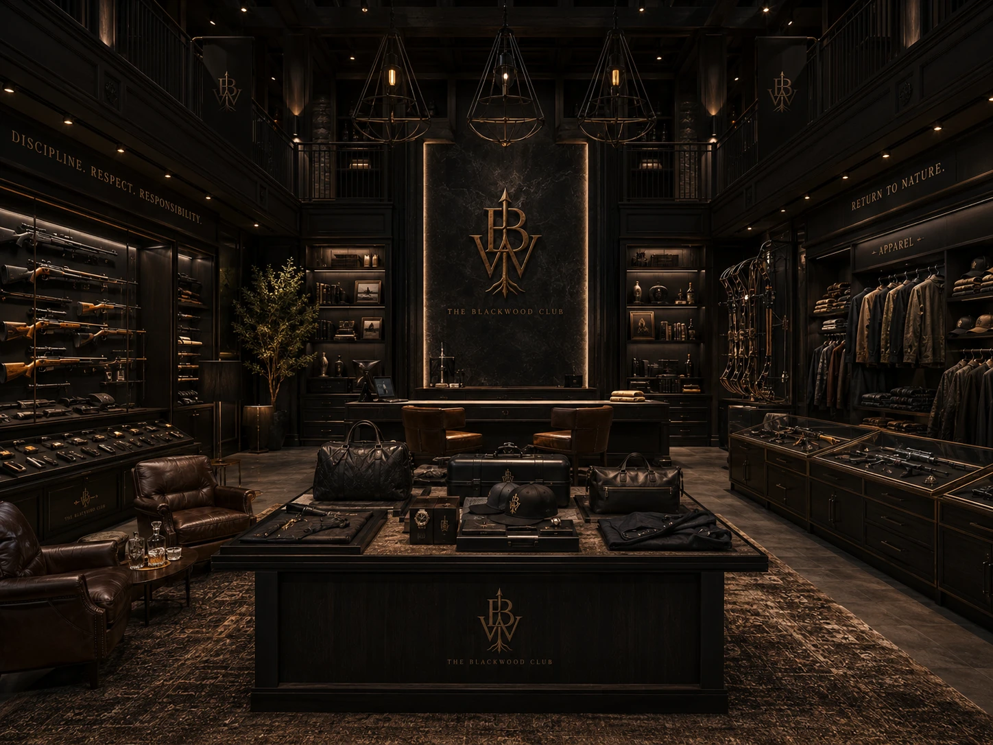 Full view of the Blackwood showroom rendering