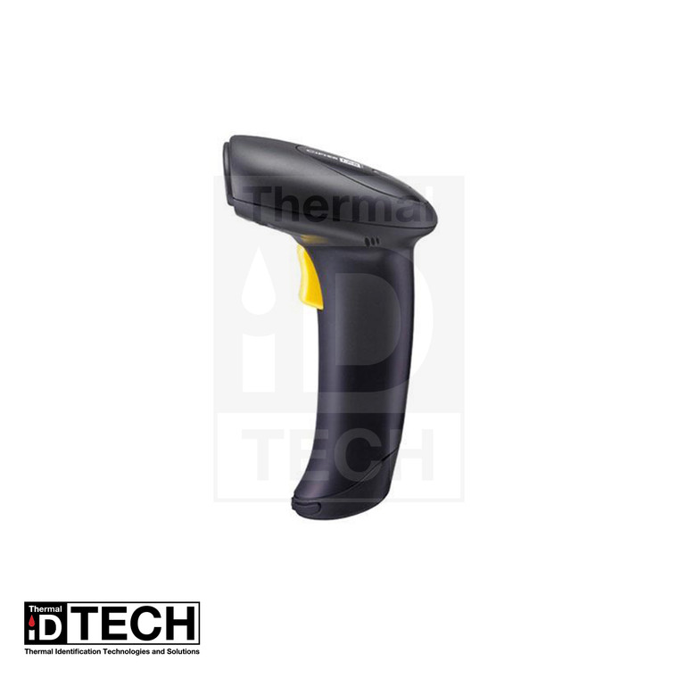 Cordless long range scanner in black with yellow button.