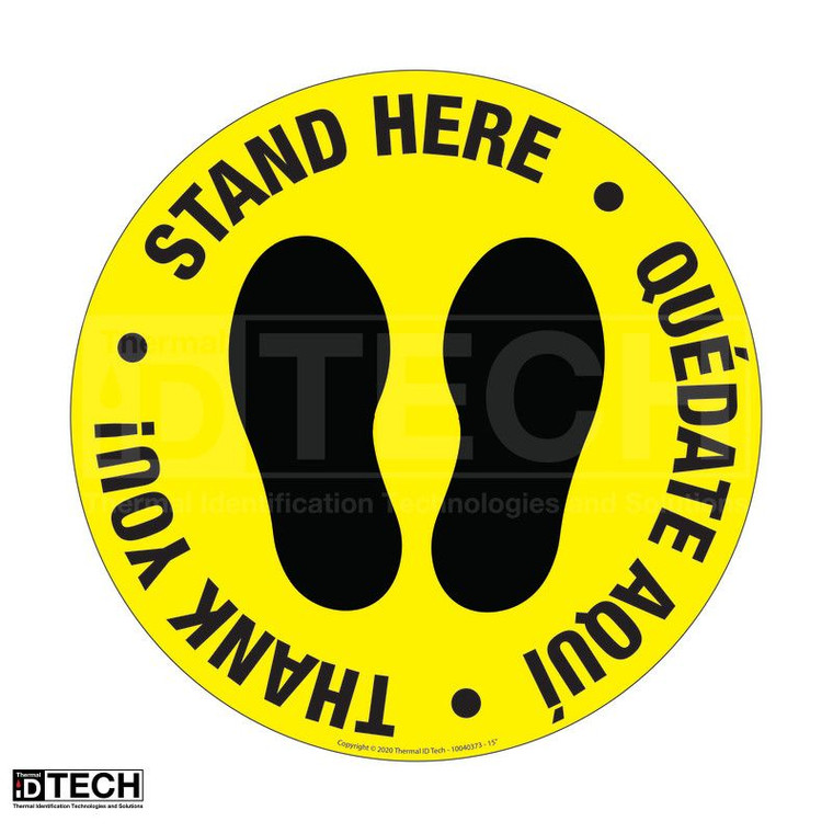 Stand Here - Eng/Spa - 15" Vinyl Circle Floor Safety Sign
