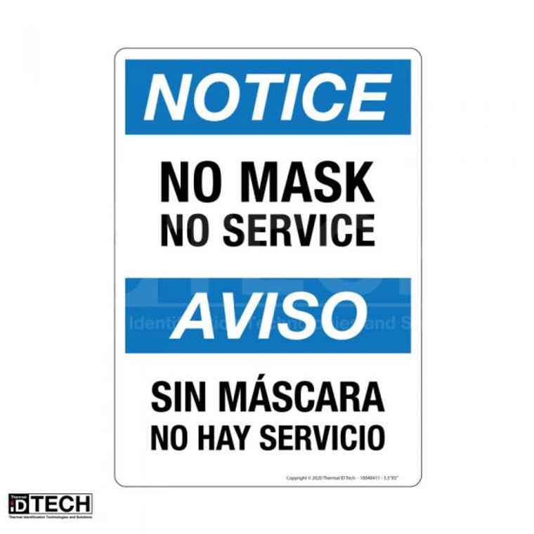 No Mask No Service English & Spanish - Notice - Vertical Safety Sign