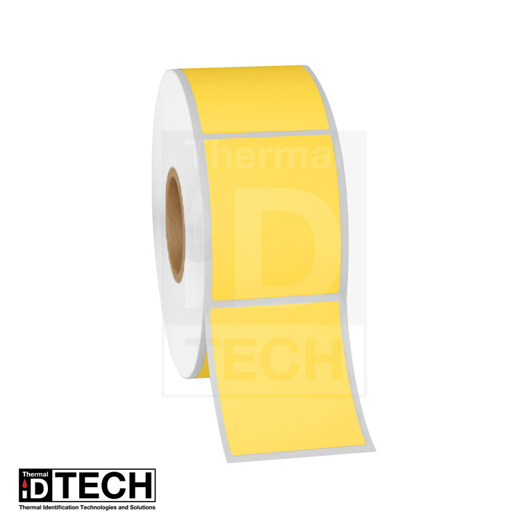 Yellow Blank Thermal Transfer Label at an angle.