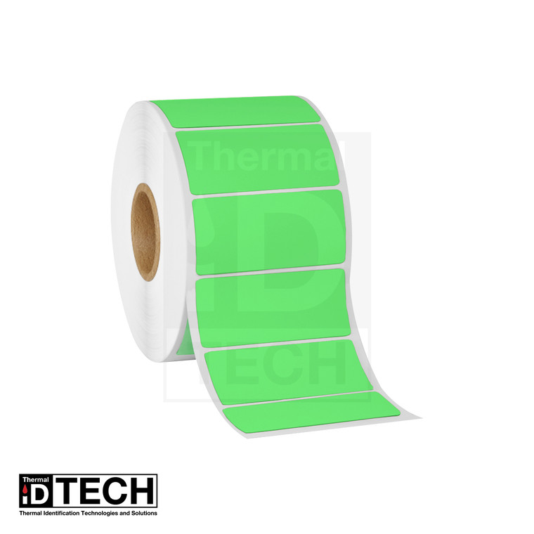 Fluorescent Green Thermal Transfer Label at an angle.
