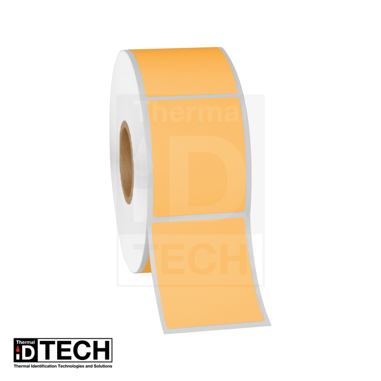 Orange Blank Direct Thermal Label at an angle.