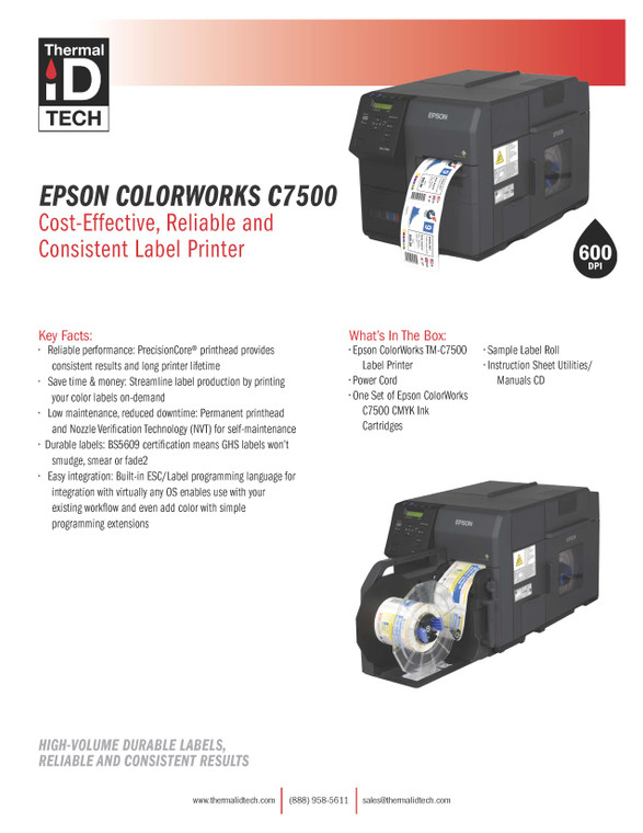 Epson Color Works C7500 Spec Sheet