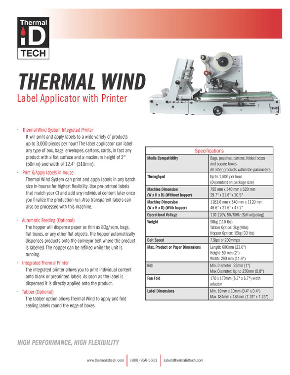 thermal wind spec sheet