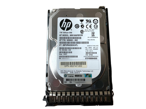 653954-001 HPE 1TB 6G 7.2K 2.5” MDL SAS hard drive with tray.