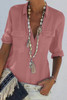 Pink Turn-down Collar Pocketed Button Shirt