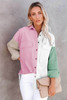 Pink Color Block Button Shirt with Pocket