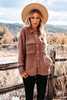 Brown Pocketed Button Ribbed Textured Shacket