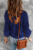 Blue Hollow-out Back Sweater with Tie