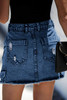 Blue High Waist Distressed Denim Mini Skirt with Pocket