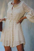Beige Swiss Dot Buttoned Drawstring Long Puff Sleeve Shirt Dress Beige Swiss Dot Buttoned Drawstring Long Puff Sleeve Shirt Dress