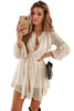 Beige Swiss Dot Buttoned Drawstring Long Puff Sleeve Shirt Dress Beige Swiss Dot Buttoned Drawstring Long Puff Sleeve Shirt Dress