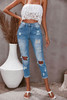 Light Blue Washed Ripped Straight Legs Jeans