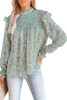 Floral Print Smocked Ruffled Long Sleeve Blouse