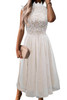 White High Neck Sleeveless Crochet Lace Mesh Lined Evening Dress