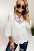 Embroidered Floral Hollow-out Bell Sleeve Blouse Embroidered Floral Hollow-out Bell Sleeve Blouse