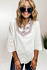 Embroidered Floral Hollow-out Bell Sleeve Blouse Embroidered Floral Hollow-out Bell Sleeve Blouse